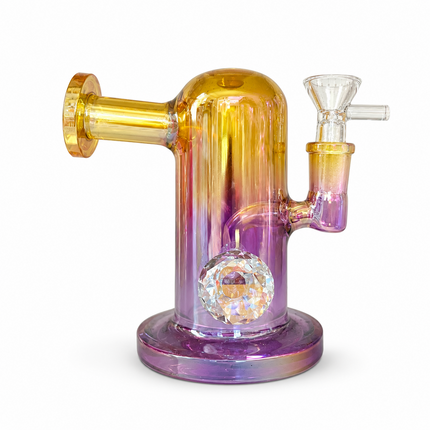Princess Chrome Gold Purple Glass Bong with Diamond Centerpiece – 7.5 Inch