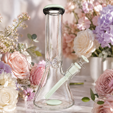 Milky Green Thick Glass Beaker Water Pipe Ice Catcher 14mm Bowl 10 inch