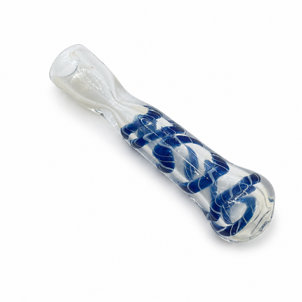 Sapphire Cloud Handcraft Glass Chillum Pipe Blue White Wave 3~3.5 inch