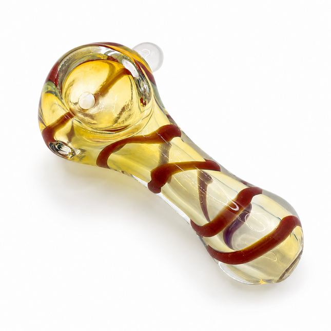Golden Red Ribbon Pocket Mini Glass Spoon Pipe – 3-3.5 Inch Amber Hand Pipe