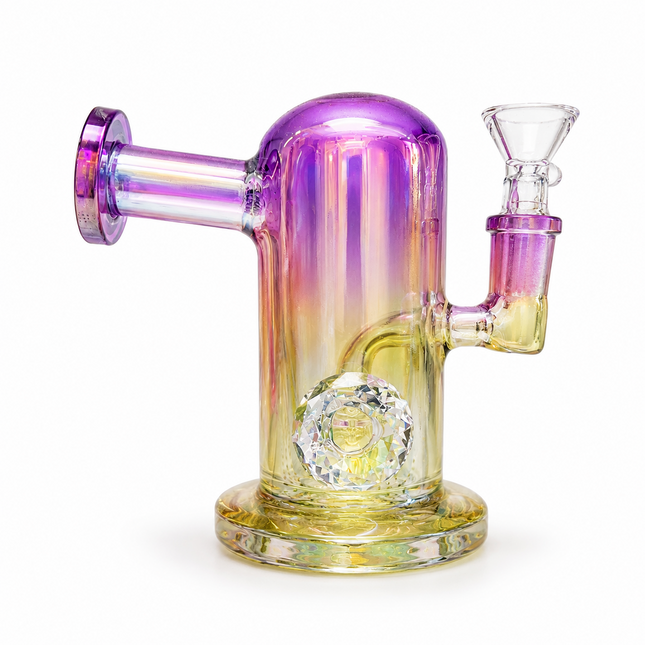 Princess Chrome Purple Yellow Glass Bong with Diamond Centerpiece – 7.5 Inch