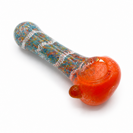 Sunset Rainbow Confetti Handcraft Glass Pipe Orange Multicolor Swirl 4.5 inch