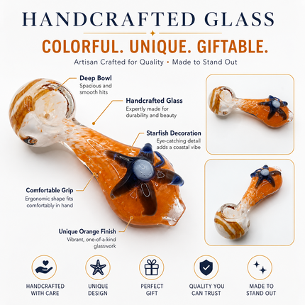 Tangerine Starfall Handcraft Glass Pipe Blue Starfish 4-4.5 inch