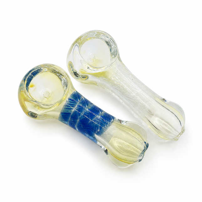 [2PC Bundle] Sapphire Frost Handcraft Glass Pipes Blue Clear 3 inches