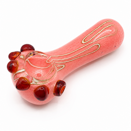 Pink Glass Palm Hand Pipe Amber Dot Spoon Pipe - 4.5 inch