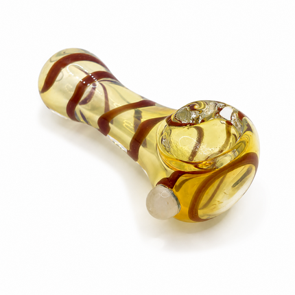 Golden Red Ribbon Pocket Mini Glass Spoon Pipe – 3-3.5 Inch Amber Hand Pipe