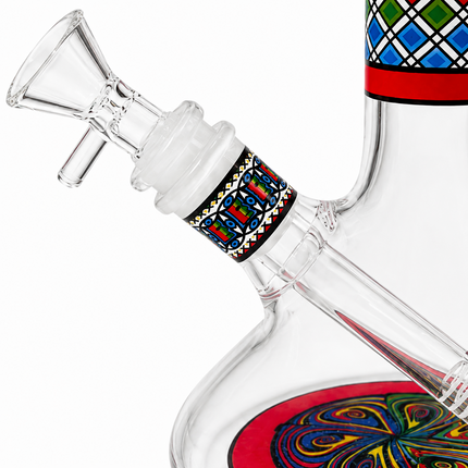 Ruby Vision Aztec Mandala Glass Bong Red Clear - 10 Inch