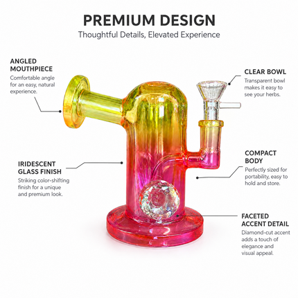Princess Chrome Pink Yellow Glass Bong with Diamond Centerpiece - 7.5 inches