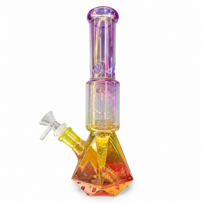 Stratos Chrome Purple Yellow Orange Geometric Glass Bong Ice Catcher 12 Inch
