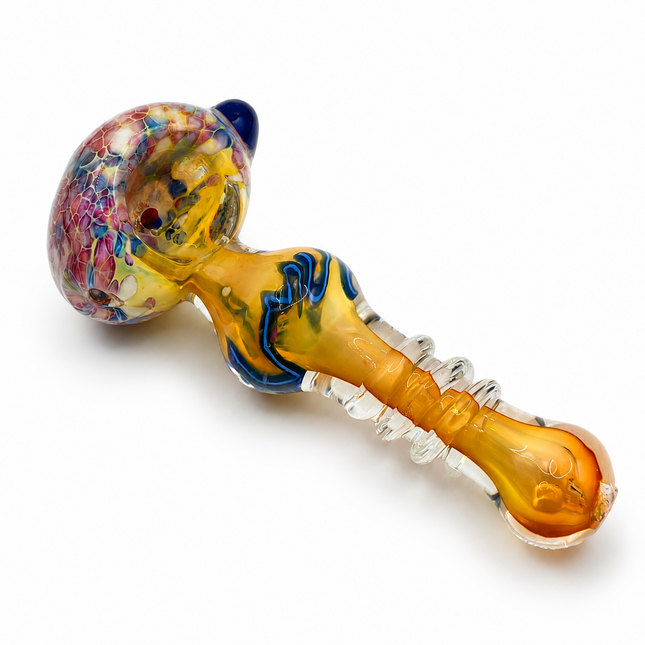 Amber Crimson Crackle Glass Spoon Pipe Curvy Body Hand Pipe - 4.5 inch