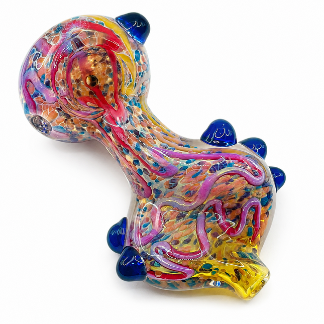 Sunset Reef Confetti Glass Spoon Pipe with Blue Marble Grips – 4.5–5 Inch