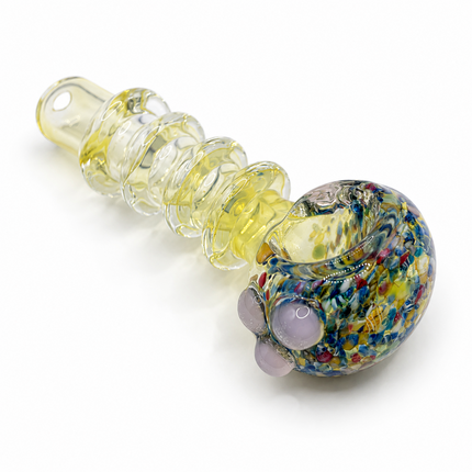 Confetti Crown Grip Glass Spoon Pipe 4 Inch Multicolor Yellow Hand Pipe