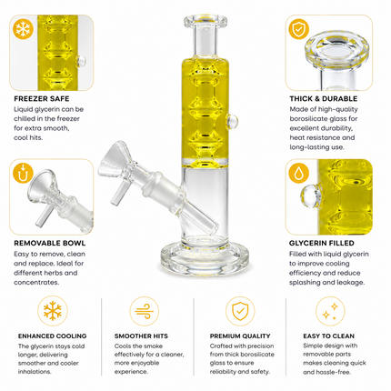 Yellow Glycerin Freezer Liquid Glass Bong – 7 Inch with Cooling Chamber