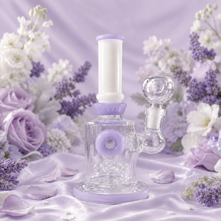 Milky Lavender Bottle Glass Bong with Donut Percolator & Bowl - 7.5 inch
