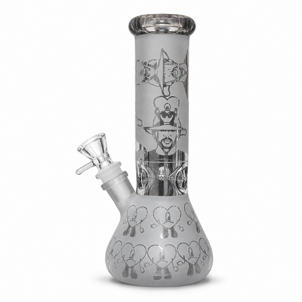 Frost Heart Character Silver Chrome Ice Catcher Glass Water Pipe 14mm - 10 Inch