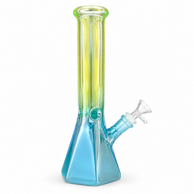 Blue Green Chrome Hexagon Glass Water Pipe Ice Catcher 14mm Bowl 10.5 inch