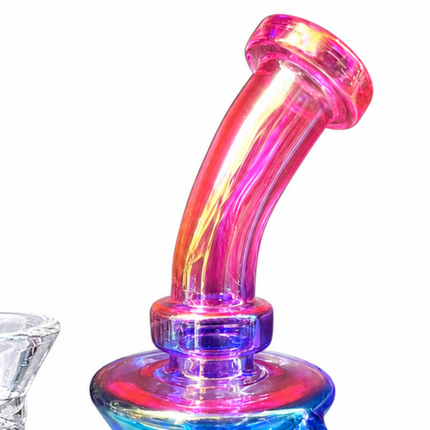 Mini Blue Pink Chrome Recycler Glass Bong with Bowl & Loop Handle - 6 inch