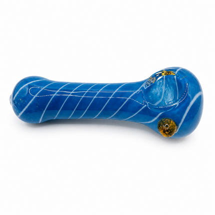 Ocean Blue White Spiral Glass Spoon Pipe with Amber Accent – 4.5 Inch Hand Pipe
