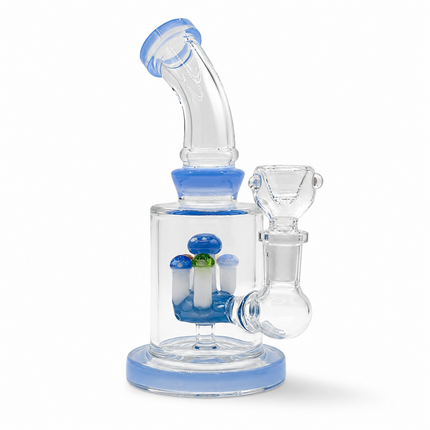 Light Blue Mushroom Garden Percolator Glass Bong – 7 In Water Pipe Gift For Her