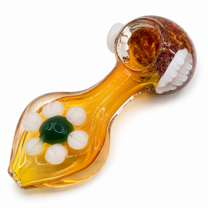 Amber Daisy Glass Spoon Pipe with White Petal Accent - 5 Inch