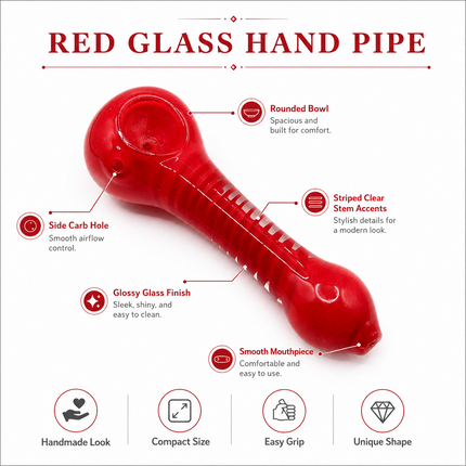 Crimson Red Glass Spoon Pipe with Twisted Stripe Handle - 4.5 inch