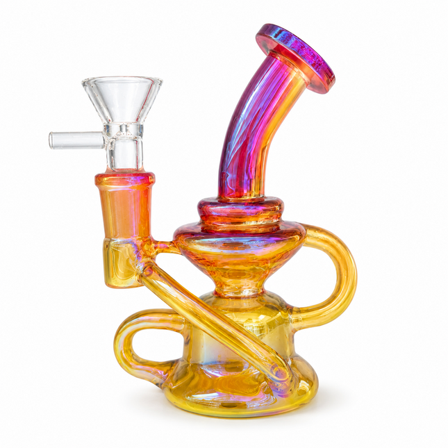 Mini Gold Pink Chrome Recycler Glass Bong with Bowl & Loop Handle - 5 inch