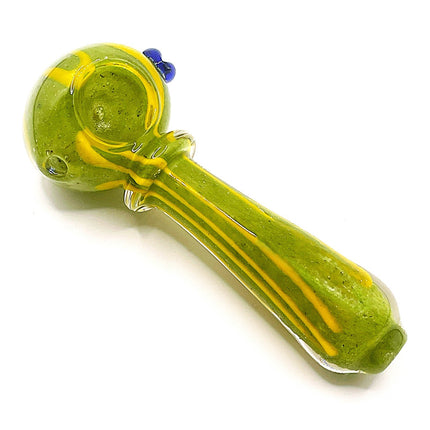 Green Riddler Glass Spoon Pipe with Yellow Stripe – 4 Inch Hand Pipe