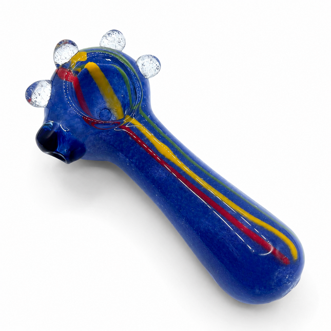 Royal Blue Triple Stripe Bubble Accent Glass Spoon Pipe – 4.5 Inch Multicolor Ha