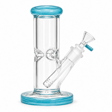 Light Blue Accent Straight Tube Glass Water Pipe Ice Catcher Downstem 10 inch