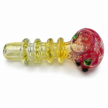 Strawberry Crackle Glass Spoon Pipe – 4 Inch Pink Hand Pipe Green Accent