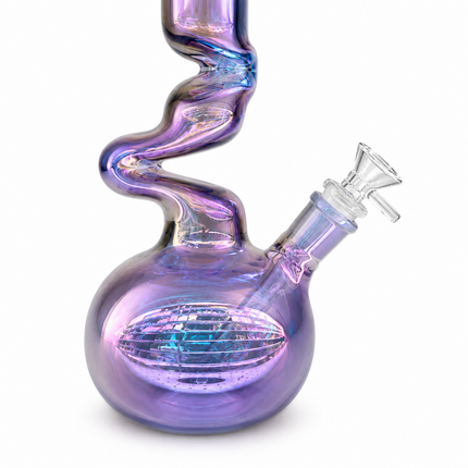 Purple Rainbow Mirror Chrome S-Curve Glass Water Pipe Disc Percolator 11 inch