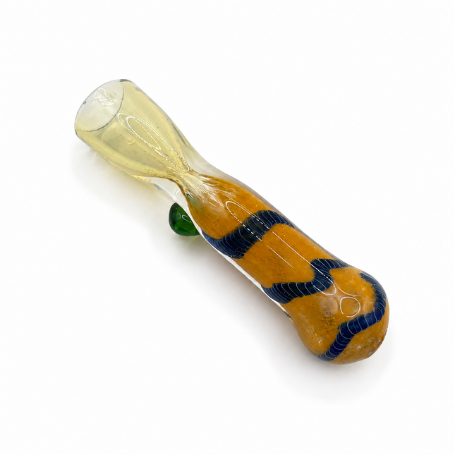 Amber Navy Wave Handcraft Glass Chillum Pipe Orange Blue 3~3.5 inch