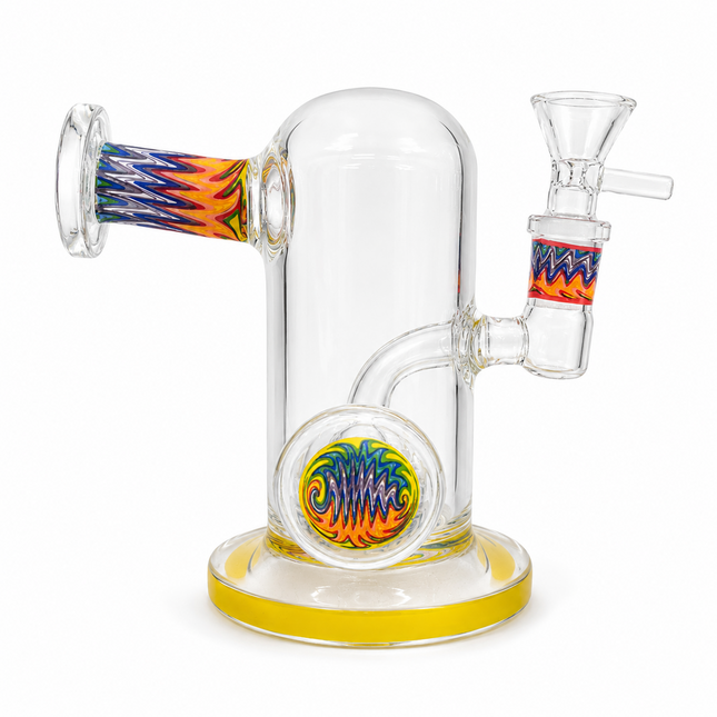 Yellow Rainbow Wig Wag Accent Glass Water Pipe Yellow Base 14mm - 7 inch