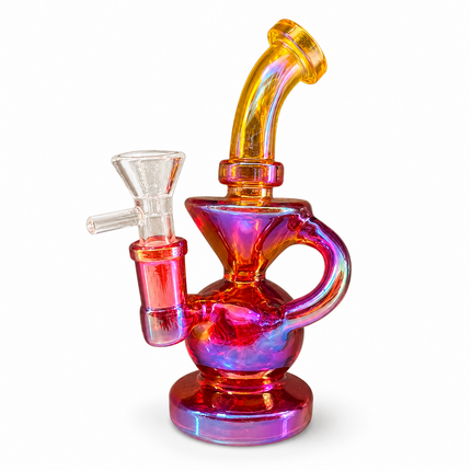 Gold Red Iridescent Compact Glass Water Pipe 14mm 6~6.5 inch
