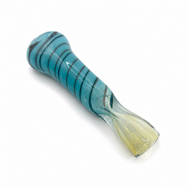 Aqua Shadow Handcraft Glass Chillum Pipe Blue Black Spiral 3~3.5 inch