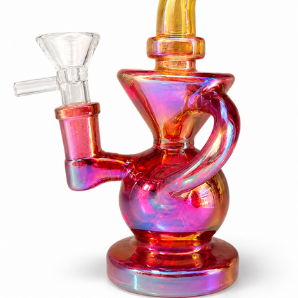 Gold Red Iridescent Compact Glass Water Pipe 14mm 6~6.5 inch
