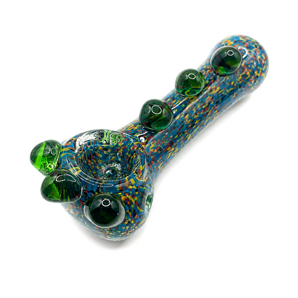 Confetti Splash Handcraft Glass Spoon Pipe Blue Multicolor Speckled 4.5 inches