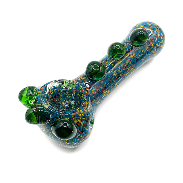 Confetti Splash Handcraft Glass Spoon Pipe Blue Multicolor Speckled 4.5 inches