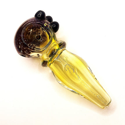 Amber Glass Spoon Pipe with Black Dot Grip – 3.5 Inch Hand Pipe Deep Bowl Raised