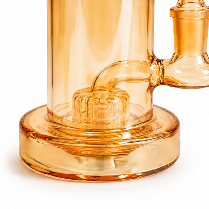 Amber Gold Slotted Perc Glass Water Pipe Curved Neck 7.5 inch