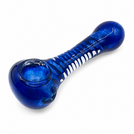 Sapphire Blue Glass Spoon Pipe with Twisted Stripe Design - 4.5 inch
