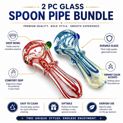 [2PC Bundle] Ruby Ocean Stream Handcraft Glass Pipes 3 inch