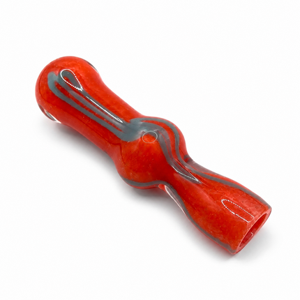 Crimson Shadow Handcraft Glass Chillum Pipe Red Charcoal Stripe 3~3.5 inch