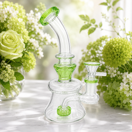 Lime Green Disc Percolator Glass Water Pipe 14mm Bowl 7 inch
