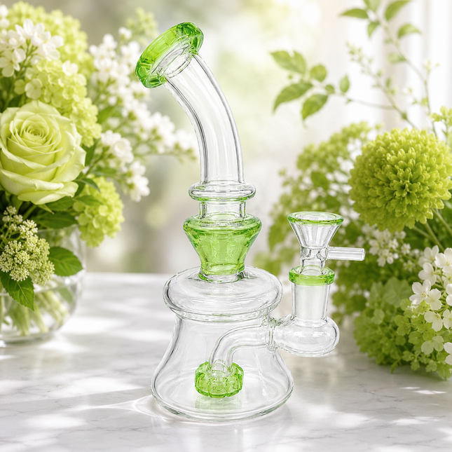 Lime Green Disc Percolator Glass Water Pipe 14mm Bowl 7 inch
