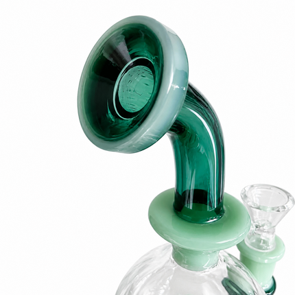 Green Mint Mushroom Percolator Glass Water Pipe with Bowl - 10 Inch