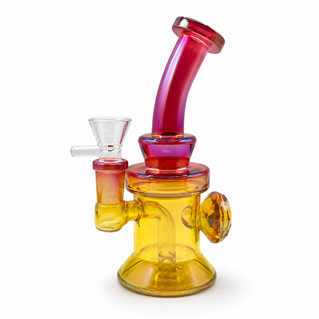 Hot Pink Yellow Diamond Mini Glass Water Pipe – 6–6.5 Inch Chrome Bong