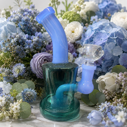 [4PC Bundle] Teal + Blue White Drum Body Disc Perc Water Pipe 14mm 6 inch