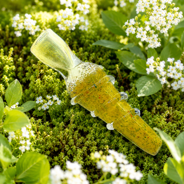 Lemon Yellow Ribbed Glass Chillum Pipe with Clear Mouthpiece – 3 Inch One Hitter