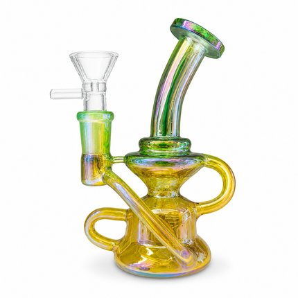 Mini Green Gold Chrome Recycler Glass Bong with Bowl & Loop Handle - 5 inch